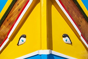 Eye of Horus painted on traditional Malta fishing boat, Marsaxlokk, Malta, Mediterranean, Europe