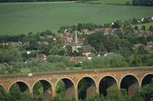 Kent Prints: Eynsford village and railway viaduct, Darent Valley near Sevenoaks, Kent