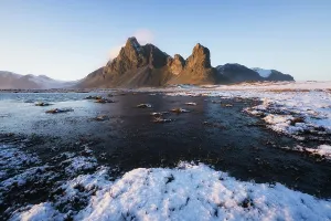 Frost Prints: Eystrahorn mountain in winter, South Iceland, Iceland, Europe