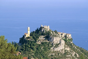 Hill Village Prints: Eze, hill village perched like an eagles nest, Alpes Maritimes, Cote d Azur