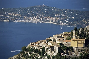 Cote Dazur Prints: Eze village and Cap Ferrat in background, Alpes-Maritimes, Cote d Azur