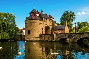 Swimming Prints: Ezelpoort (Donkeys Gate), fortified gate, Bruges, West Flanders, Belgium, Europe
