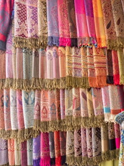 Fabric Prints: Fabric for sale, Jemaa el-Fna. Marrakech, Morocco, North Africa, Africa