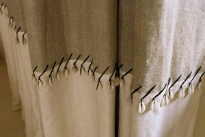 New Delhi Prints: Detail of fabric and shells in contemporary home of