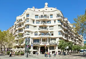 Traditionally Spanish Gallery: Front facade of the Casa Mila (La Pedrera) by Antoni Gaudi, UNESCO World Heritage Site