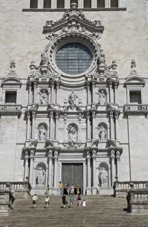 Images Dated 27th July 2007: Facade of Cathedral, wide view, old town, Girona, Catalonia, Spain, Europe