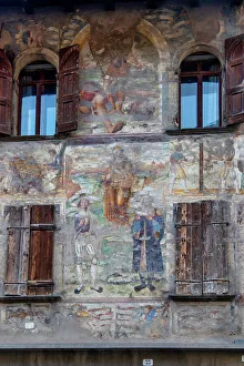 Belluno Prints: Facade with frescoes of an ancient palace, Feltre, Belluno, Veneto, Italy, Europe