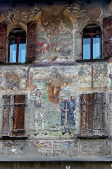 Facade with frescoes of an ancient palace, Feltre, Belluno, Veneto, Italy, Europe