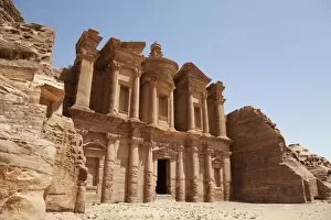 Images Dated 13th April 2011: The facade of the Monastery carved into the red rock at Petra, UNESCO World Heritage Site, Jordan