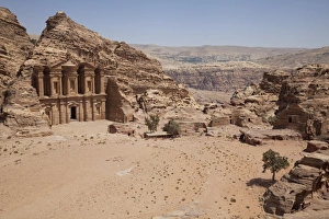 Classical Style Prints: The facade of the Monastery carved into the red rock at Petra