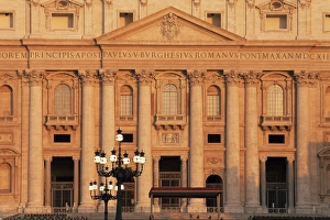 Piazza San Pietro Prints: The facade of Saint Peters Basilica at sunrise