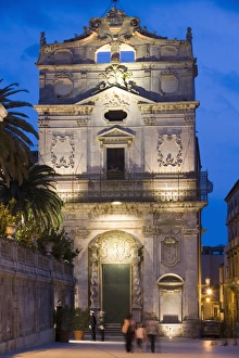 Syracuse Prints: Facade of Santa Lucia alla Badia in the evening