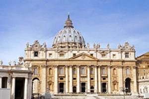 Renaissance Prints: Facade of St. Peters Basilica, Piazza San Pietro, Vatican City, UNESCO World Heritage Site