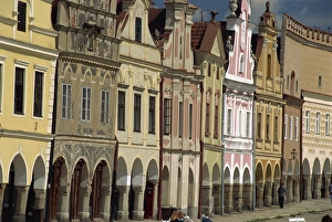 South Moravia Prints: Facades on the 16th century Town Square in the town of Telc, UNESCO World Heritage Site