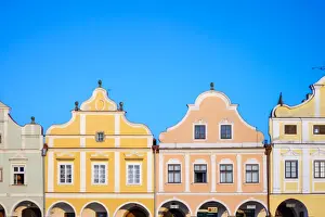 Telc Prints: Facades of Renaissance and Baroque houses on Namesti Zachariase z Hradce square, Telc