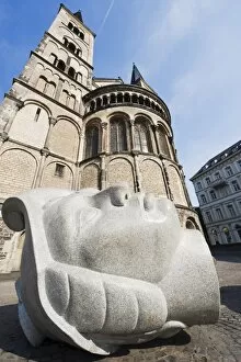 Images Dated 28th June 2010: Face sculpture below Bonn Cathedral, Bonn, North Rhineland Westphalia, Germany, Europe