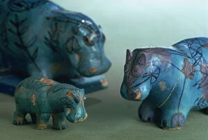 Faience animals from the 11th Dynasty in ancient Egypt, Louvre, Paris, France, Europe