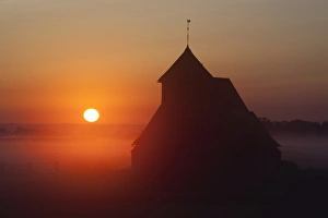 Fairfield church at sunrise, Romney Marsh, near Rye, Kent, England, United Kingdom
