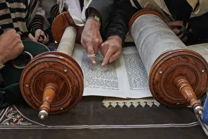 Jewish Prints: Faithful reading the Torah at the Western Wall, Jerusalem, Israel, Middle East