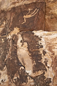 Gold Butte Prints: Falling Man petroglyph, Gold Butte, Nevada, United States of America, North America