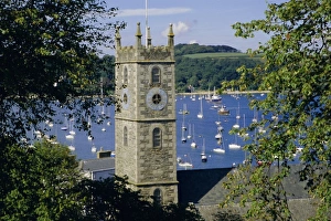 Clock Tower Prints: Falmouth church commands view of Carrick Roads, Falmouth, Cornwall, England, UK, Europe
