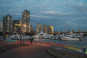 Vancouver Prints: False Creek pedestrian waterfront in Autumn