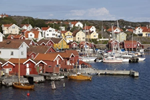 Swedish Culture Prints: Falu red fishermens houses in harbour