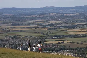 Families Prints: Family walking on Cleeve Hill, above Bishops Cleeve village, The Cotswolds