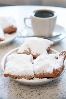 Food And Drink Prints: Famous food of New Orleans, beignets and chicory coffee at Cafe Du Monde, New Orleans