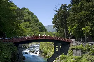 Nikko Prints: Famous Futarasan Shrine Shinkyo (Sacred Bridge) in the town of Nikko, Tochigi Prefecture