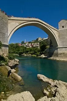 Images Dated 10th August 2008: Famous old bridge reconstructed after collapsing in the war in the old town of Mostar