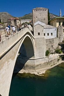 Famous old bridge reconstructed after collapsing in the war in the old town of Mostar