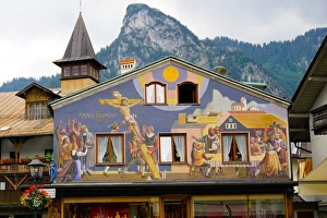 The famous painted houses of Oberammergau, Bavaria, Germany, Europe