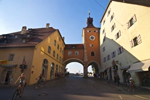 Bavaria Prints: The famous stone bridge, Regensburg, Bavaria, Germany, Europe