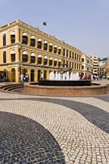 The famous swirling black and white pavements of Largo do Senado Square in central Macau