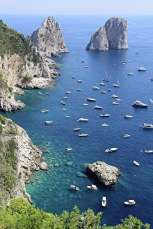 Faraglioni cliffs on Capri island, Bay of Naples, Campania, Italy, Europe