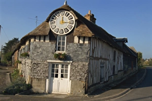 Farm House Prints: Farm with clock, Auge Valley, Basse Normandie, France, Europe