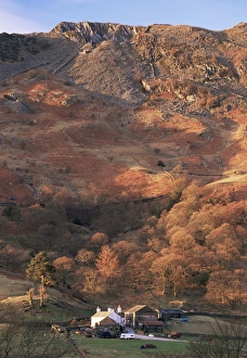 Autumnal Leaves Prints: Farm and Lingmoor Fell at sunrise, Great Langdale, Lake District National Park