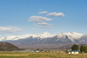 Hokkaido Prints: Farmland below the mountains of the Daisetsuzan National Park, UNESCO World Heritage Site