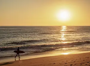 Carrying Prints: Faro Beach at sunset, Ilha de Faro, Ria Formosa Natural Park, Faro, Algarve, Portugal