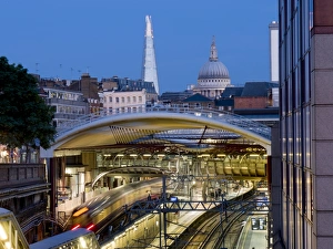 The Shard Prints: Farringdon Station dusk with The Shard and St. Pauls, London, England, United Kingdom