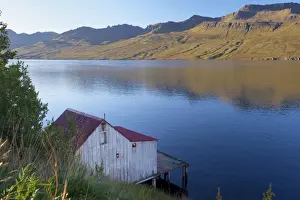Faskrudsfjordur, fishing village founded by French fishermen in the early 19th century where all street names are in Icelandic and French, Faskrudsfjordur fjord, East Fjords region (Austurland), Iceland