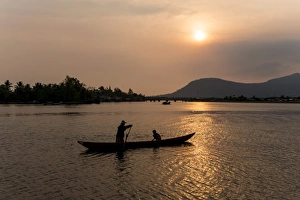 One Parent Prints: Father and son fishing on Kampong Bay River at sunset