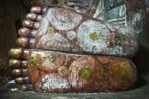 Floral Pattern Prints: Feet of the reclining Buddha in Cave 1 (Cave of the Divine King) (Temple of the Divine King)