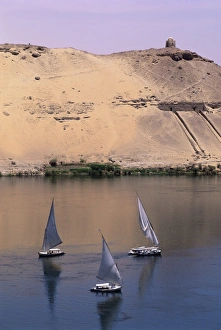 Nubia Prints: Three feluccas on the River Nile, Aswan, Nubia, Egypt, North Africa, Africa