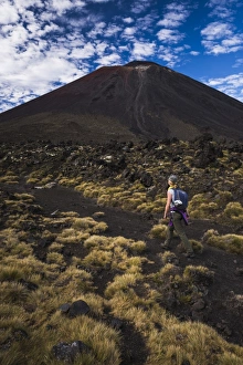 25 29 Years Prints: Female hiking the Tongariro Alpine Crossing Trek, Tongariro National Park, UNESCO