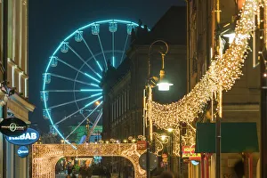 Ferris Wheel Prints: Ferris wheel at Christmas markets at twilight, Poznan, Poland, Europe