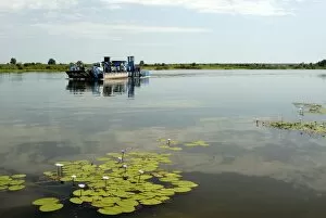 Ferry crossing Okavango River, Shakawa, Botswana, Africa
