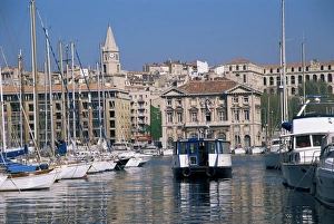 Marseille Prints: Ferry crossing Vieux Port, Marseille, Bouches-du-Rhone, Provence, France, Europe