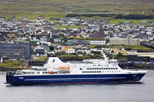 Ferry entering Port of Torshavn, Faroe Islands, Kingdom of Denmark, Europe